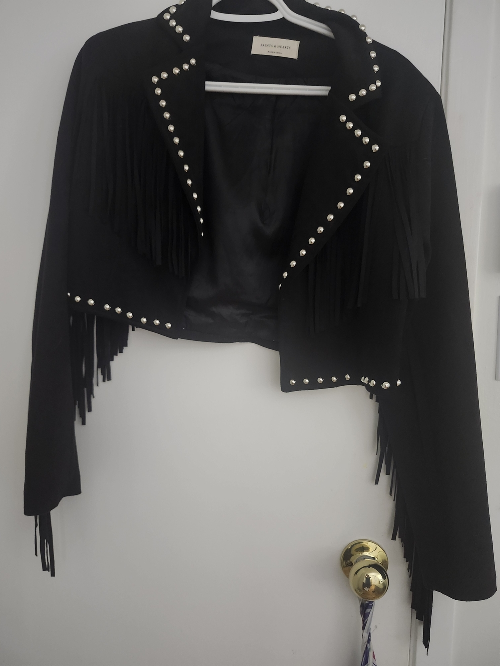 Black Fringe Studded Cropped Jacket